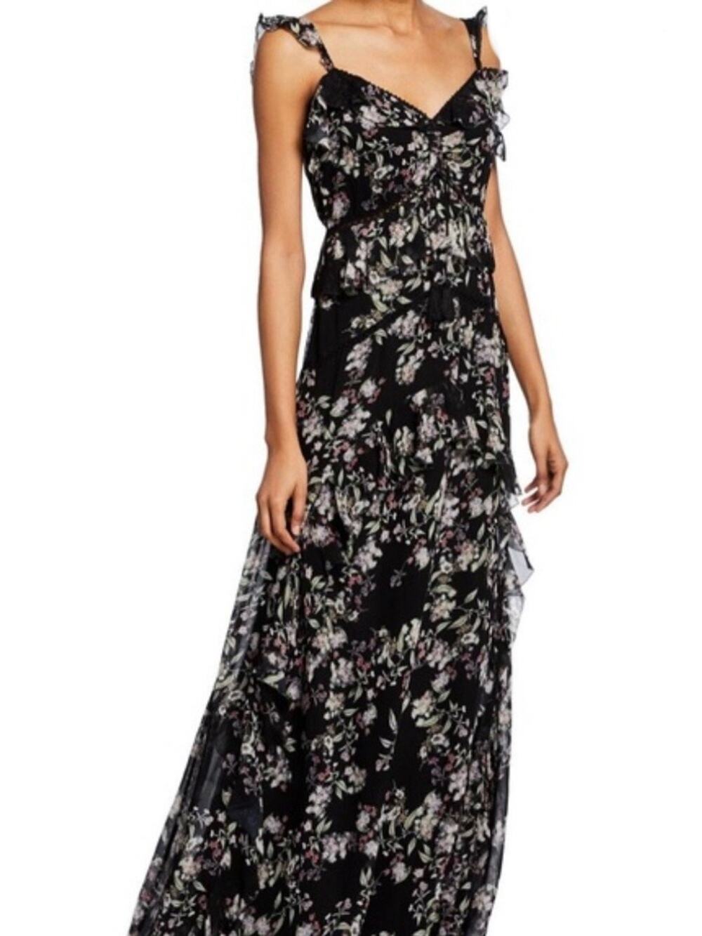Love Sam Woodstock Black FloralRuffled Dress, Size Small